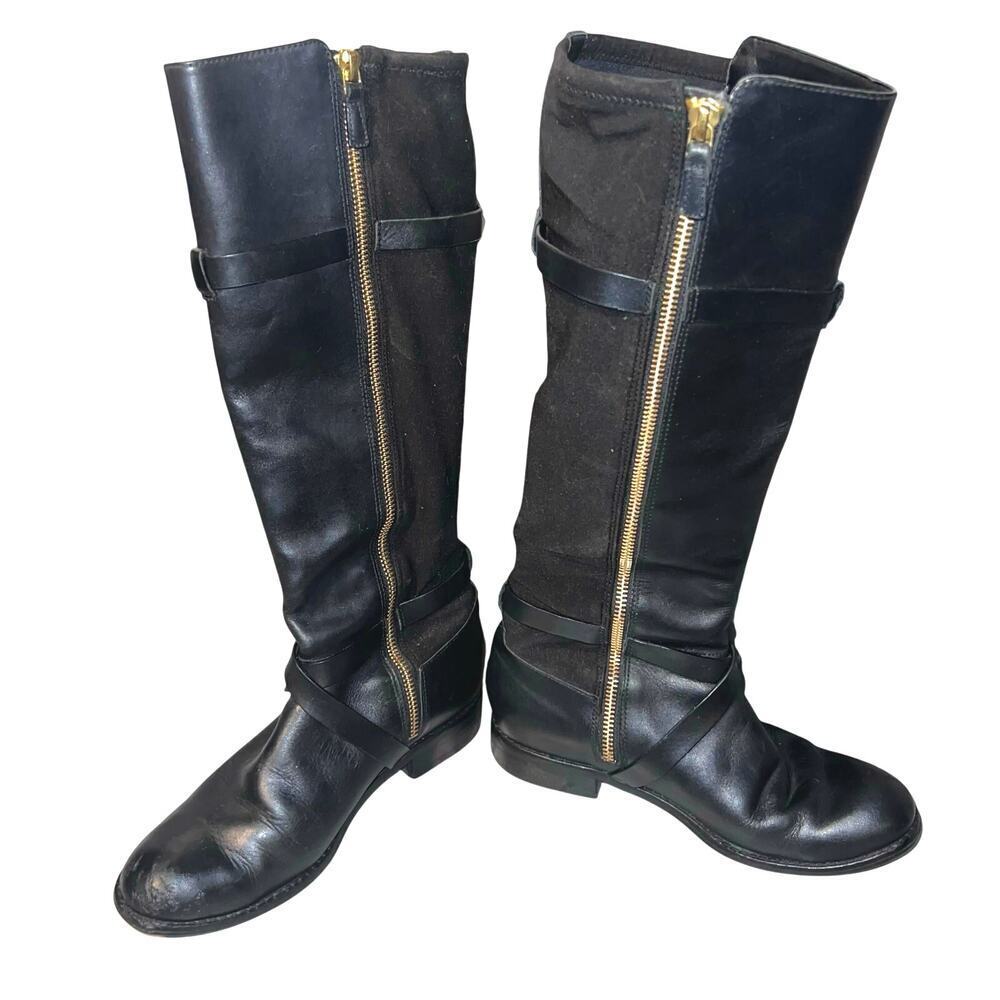 Cole Haan Dorian Stretch sz6 Leather riding boot adjustable calf ankle buckle‎ ￼
